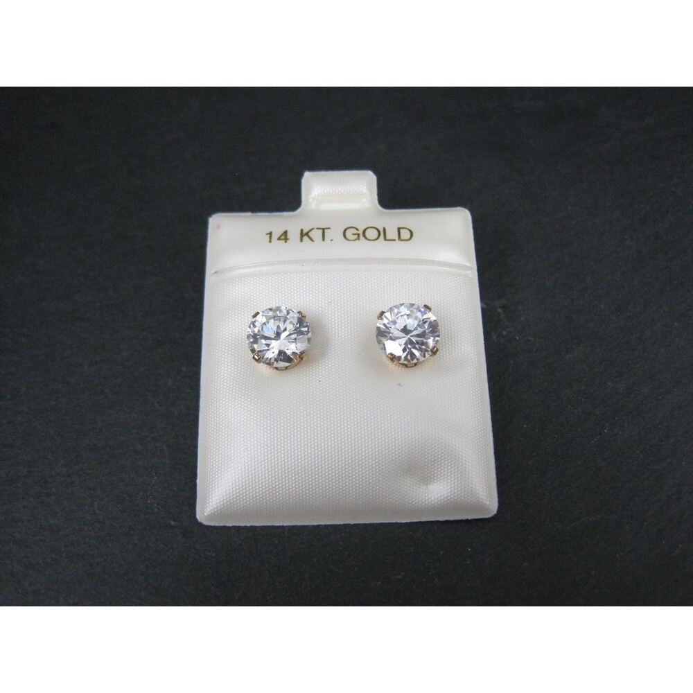 Vintage 8mm Cz Stud Earrings 14K Gold Filled New Old Stock